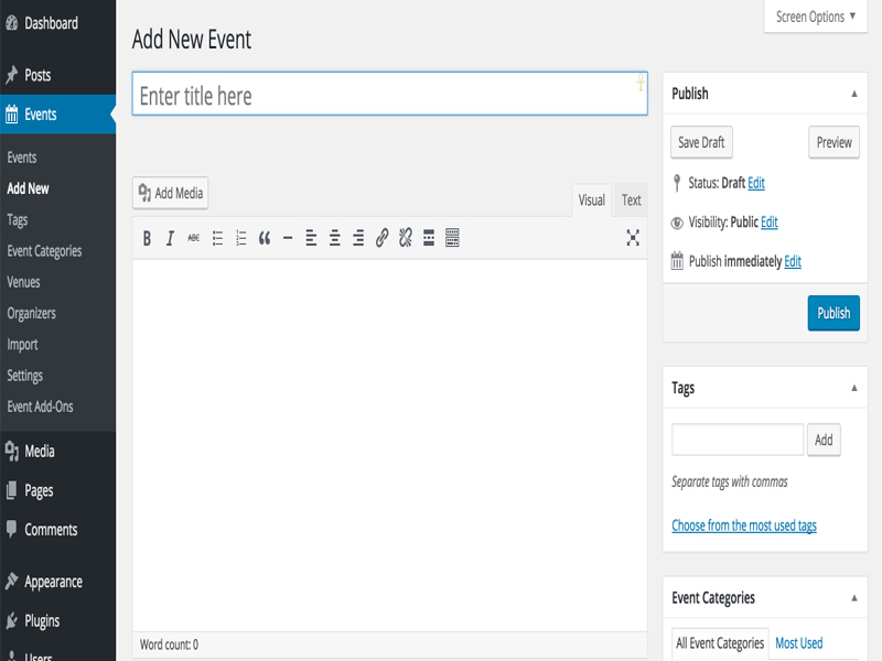 Creating Event, Event Calendar Plugin