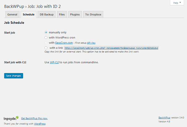 BackWPup - Schedule Backup