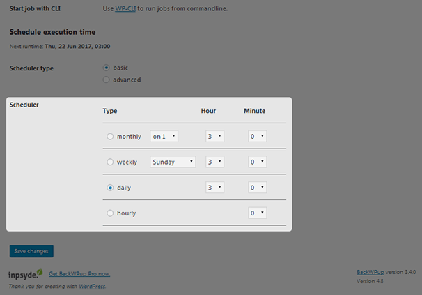 BackWPup - Schedule Backups
