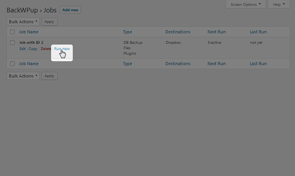 BackWPup - Start Job Manually
