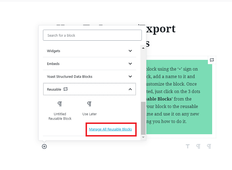 Import/Export Gutenberg blocks