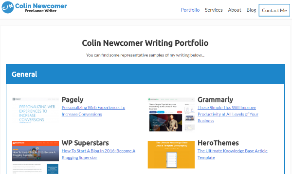 An example of a portfolio built with a page builder