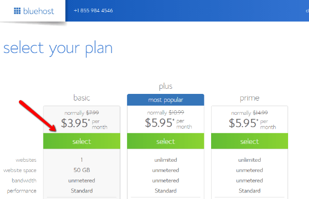 choose bluehost plan