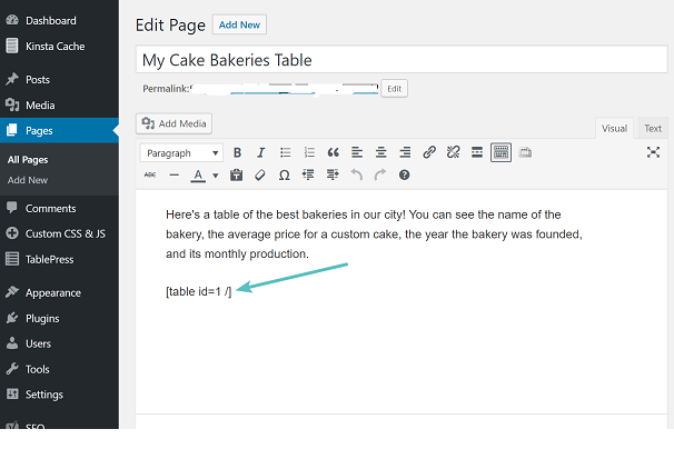 Creating Table with TablePress