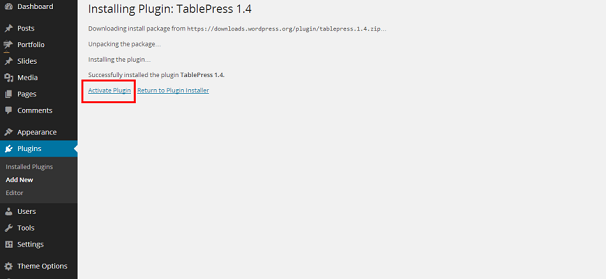 Installing TablePress