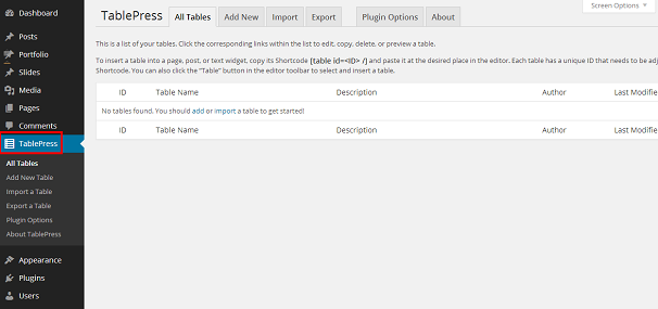 Creating Table with TablePress