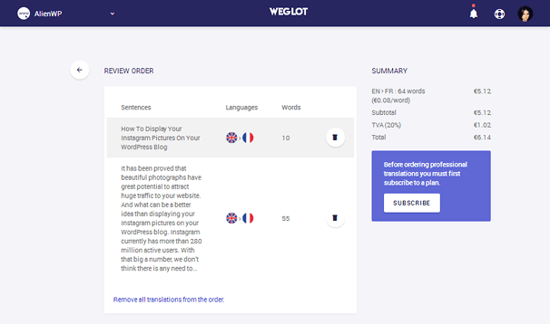 Weglot - Shopping Cart