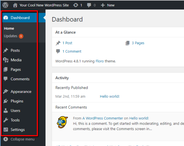 guide to the wordpress admin dashboard