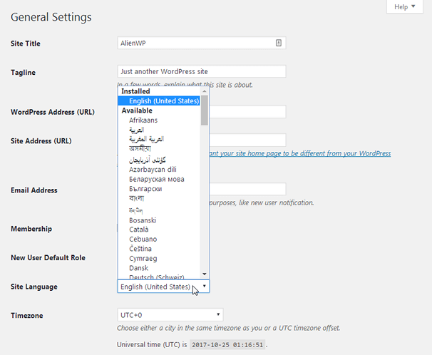 WordPress Site - Language Setting