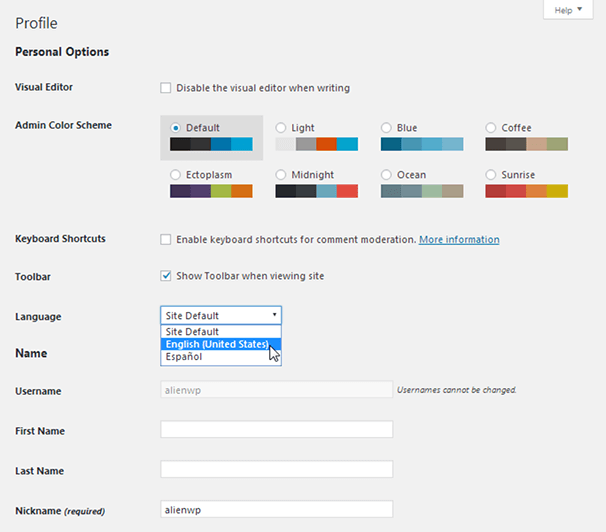 WordPress User Language